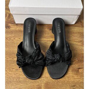 Heiyom Women's Bowknot Slip-on Sandals Comfy Chunky Low Heels Black Size US 8.5